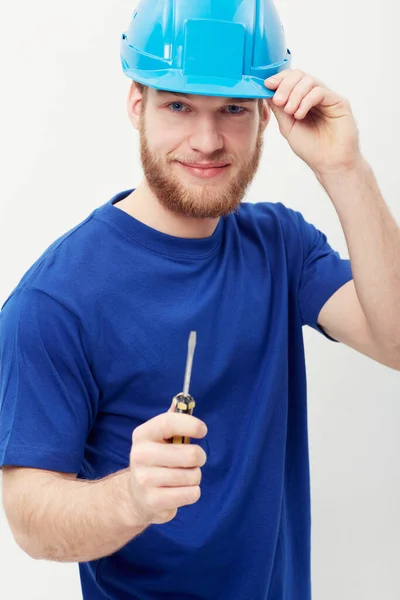 Sometimes Simple Tools Work Best Portrait Young Man Wearing Hardhat — Stock Photo, Image
