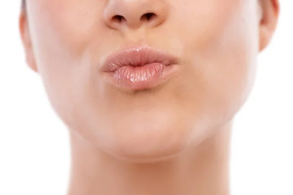 Pucker Arriba Imagen Recortada Una Mujer Haciendo Pucheros Sus Labios —  Fotos de Stock