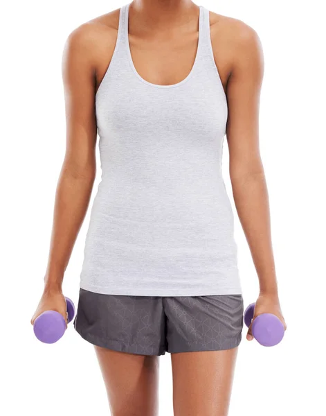Using Dumbbells Strengthen Her Body Cropped Image Young Woman Exercising — Stock Photo, Image