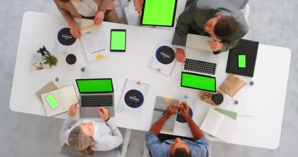 团队合作 科技绿屏及商务会议 为办公室内的数字营销 广告及项目管理提供最理想的服务 协作和整体管理或创造性设计 — 图库视频影像