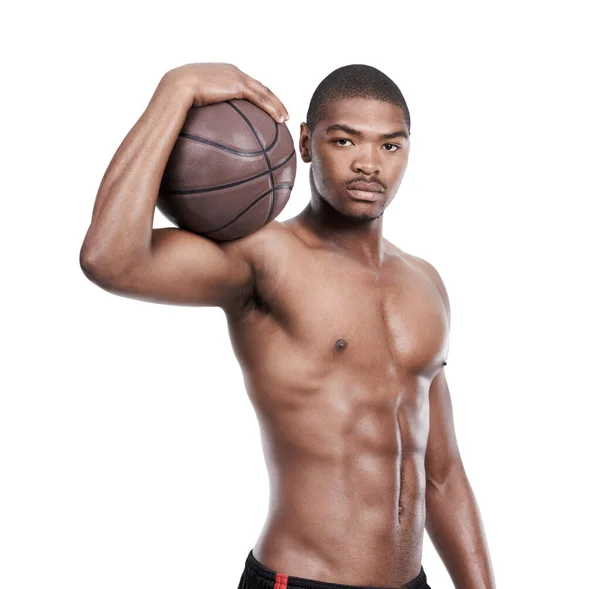 Рішуче Налаштоване Перемогу Портрет Гарного Молодого Баскетболіста Стоїть Сорочки Студії — стокове фото