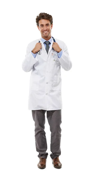 Hastalarına Güven Aşılıyor Beyaz Tenli Yakışıklı Genç Bir Doktorun Tam — Stok fotoğraf
