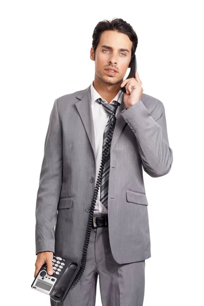 Man Kann Nicht Ernst Meinen Ein Mutloser Junger Geschäftsmann Telefoniert — Stockfoto
