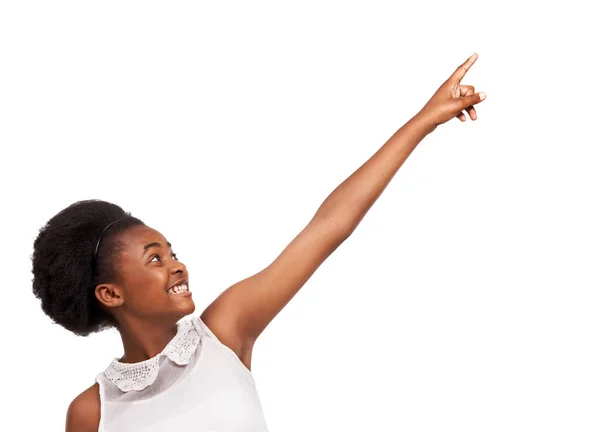 Nézzenek Oda Stúdiófelvétel Egy Fiatal Afro Amerikai Lányról Aki Felfelé — Stock Fotó