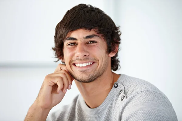 Having Good Day Work Handsome Young Man Smiling While White — Stock Photo, Image