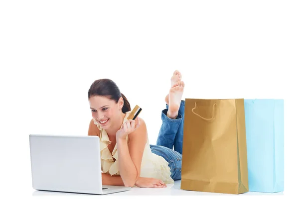 Perfecte Kleding Online Vinden Jonge Vrouw Winkelen Online — Stockfoto
