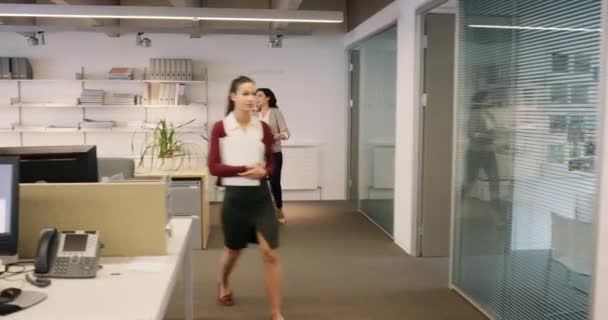 Business People Diversity Walking Coworking Office Space Computer Team Work — Stock Video
