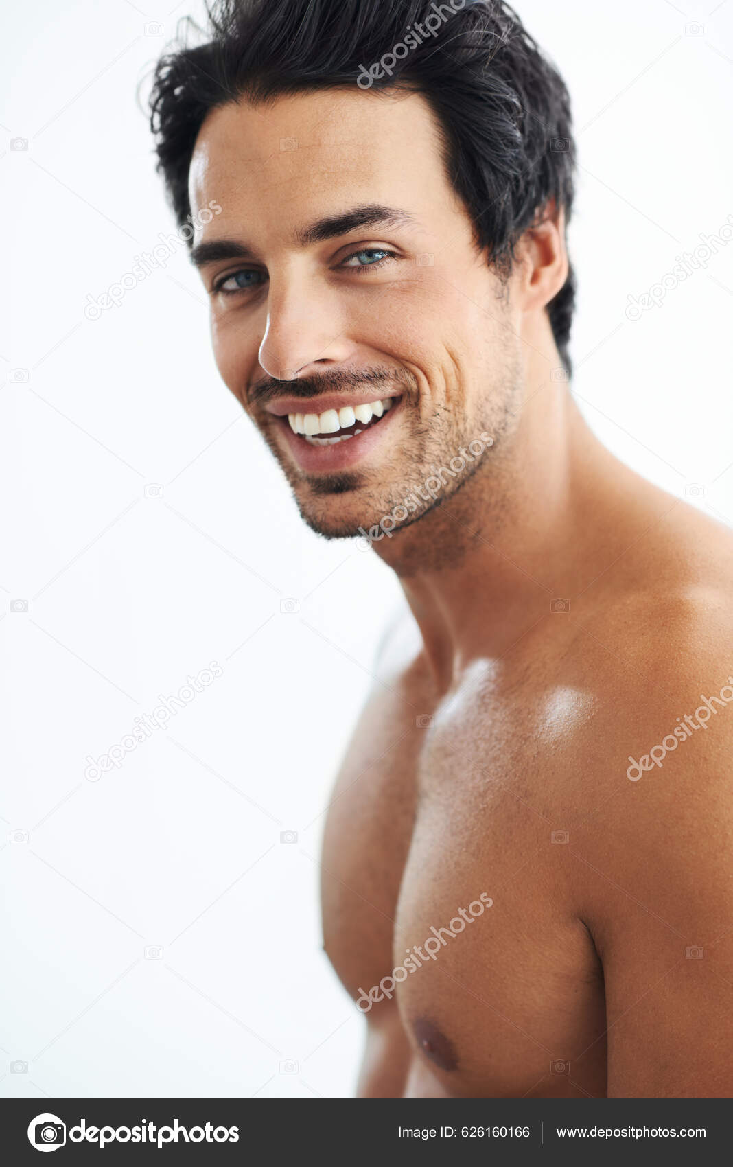 Pure Masculinity Portrait Handsome Bare Chested Man Isolated White