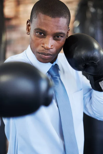 Business World Harsh Place Young African American Boxer Shirt Tie — Stock Photo, Image