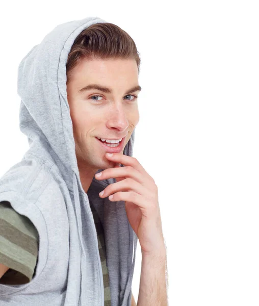 Kühl Und Selbstbewusst Schöner Junger Mann Mit Kapuzenpullover Der Sein — Stockfoto