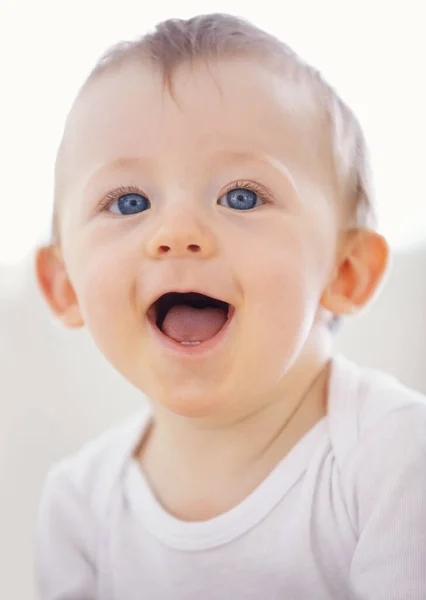 Hes Bundle Laughs Portrait Adorable Baby Boy Laughing — Stock Photo, Image