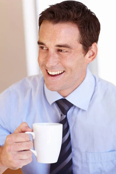 Right Start Day Smiling Young Businessman Enjoying His Coffee Break — Stock Photo, Image