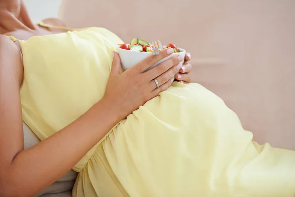 Health Your Pregnancy Your Hands Pregnant Woman Relaxing Sofa While — Stock Photo, Image