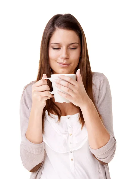 Love Good Cup Coffee Casually Dressed Young Woman Drinking Cup — Stock Photo, Image