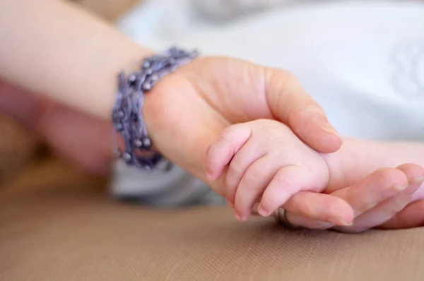 Malé Ruce Detailní Záběr Dětskou Ruku Matčině Ruce — Stock fotografie