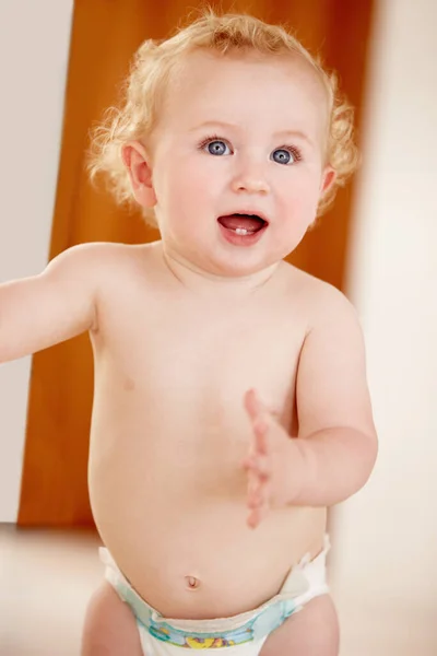 Wow Whats Childhood Curiosity Cute Baby Boy Looking Excited Something — Stock Photo, Image