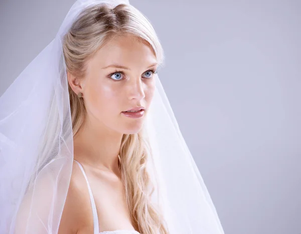 Arc Amit Szeret Egy Gyönyörű Fiatal Menyasszony Puha Háttérrel — Stock Fotó