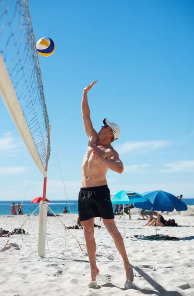 Retorno Fácil Juego Voleibol Playa Día Soleado — Foto de Stock