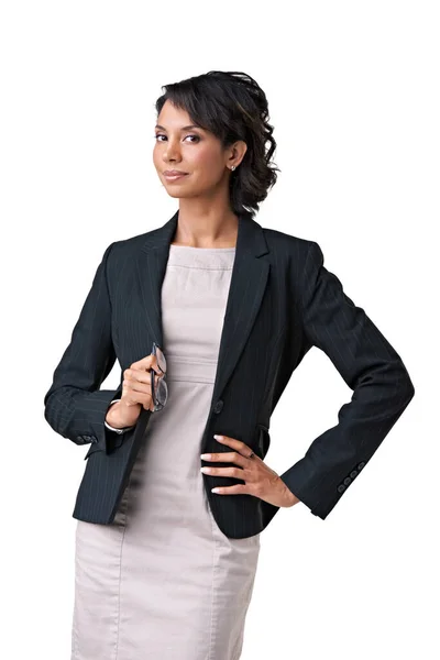 Ready Another Day Success Studio Portrait Successful Businesswoman Posing White — Stock Photo, Image
