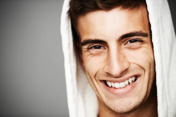 Relaxed Smiling Portrait Smiling Male His Hoodie — Stock Photo, Image