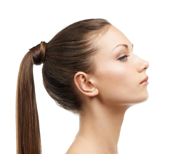 Luxus Haj Profilja Egy Szép Fiatal Fényűző Hajjal — Stock Fotó