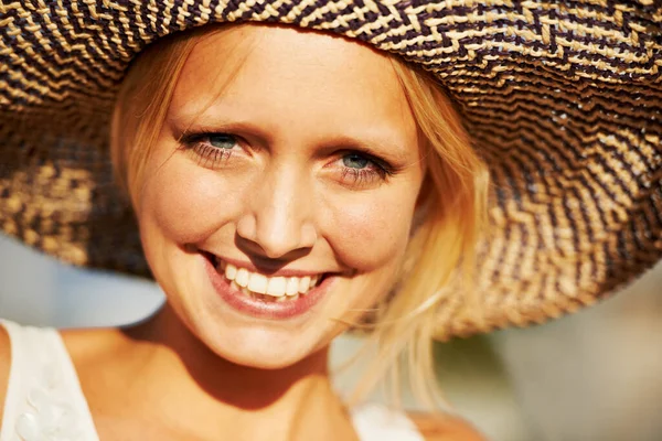Nothing Sunshine Face Closeup Portrait Gorgeous Young Blonde Woman Wearing — Stock Photo, Image
