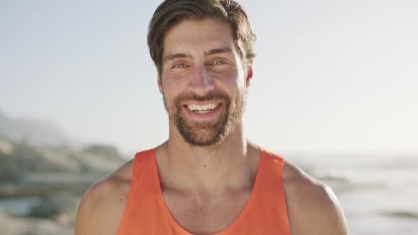 Обличчя Людини Сміх Відкритому Повітрі Сонце Літні Канікули Австралії Пляж — стокове відео