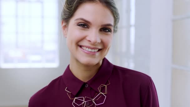 Zakelijke Vrouw Glimlach Ceo Gezicht Gelukkig Executive Leiderschap Vrouw Corporate — Stockvideo