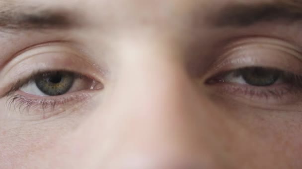 Zöld Szemek Makró Férfi Fókusszal Látással Szemészeti Háttérrel Miközben Gondolkodik — Stock videók