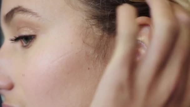 Mata Profil Dan Makro Wajah Wanita Dengan Mata Biru Untuk — Stok Video