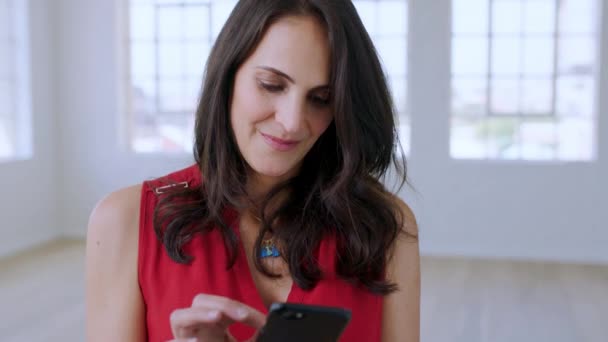 Телефон Посмішка Жіночий Дизайнер Інтер Єру Греції Працюють Онлайн Клієнтом — стокове відео