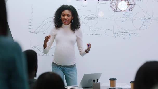 Femme Noire Présentation Tableau Blanc Leadership Dans Équipe Marketing Pour — Video