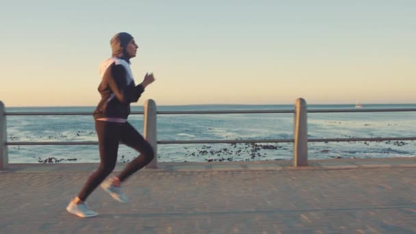 Bewegung Fitness Und Laufen Meer Für Körper Wellness Cardio Und — Stockvideo