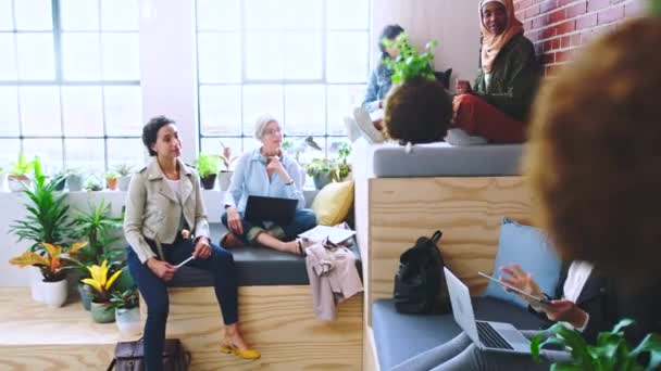 Kreativ Start Småföretagsteam Och Teknik Coworking Arbetsplats Med Kvinnor Som — Stockvideo