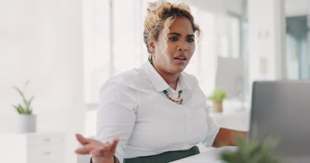 Frustrado Estresse Burnout Com Uma Mulher Negra Negócios Chateado Depois — Vídeo de Stock