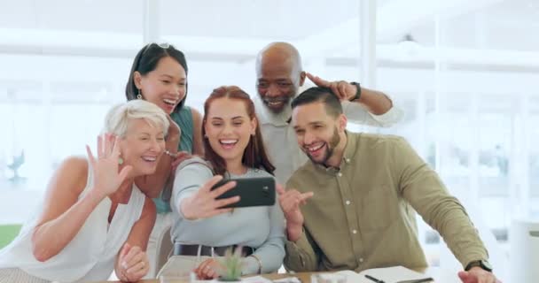 Telefono Selfie Uomini Affari Segno Pace Successo Team Building Collaborazione — Video Stock