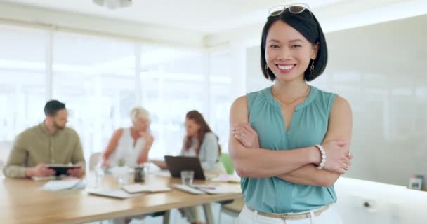 Twarz Planowanie Business Woman Manager Japonii Przywództwem Wizja Sukcesu Firmy — Wideo stockowe