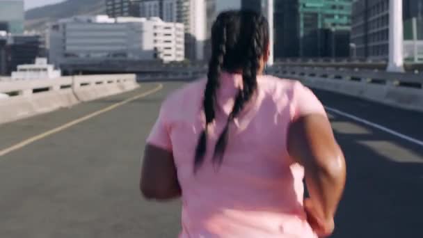 Біг Бігун Жінка Фітнесом Вулиці Місті Фізичні Вправи Відкритому Повітрі — стокове відео