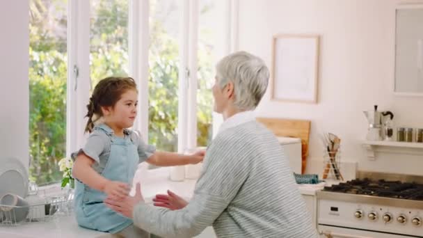 Love Hug Children Grandma Girl Together Kitchen Home Hugging Smile — Stock Video