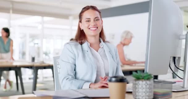 Biznes Kobieta Komputer Biurko Skontaktuj Się Nami Uśmiech Firmy Szczęśliwy — Wideo stockowe