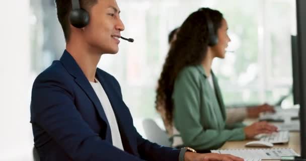 Call Center Telemarketing Empresário Asiático Computador Para Atendimento Cliente Consultor — Vídeo de Stock