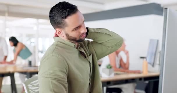 Boyun Ağrısı Bilgisayar Adamı Tükenme Stres Yönetim Için Endişe Başlangıç — Stok video