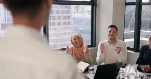 Aplausos Gente Negocios Reuniones Oficina Con Trabajo Equipo Taller Motivación — Vídeo de stock