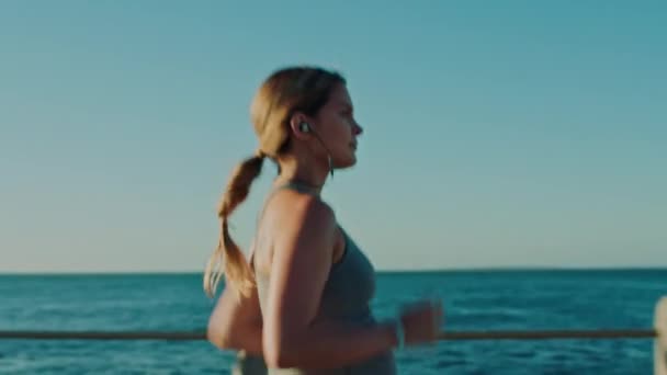 Pregnancy Wellness Running Beach Outdoor Fitness Prenatal Healthcare Cardio Exercise — Stock Video