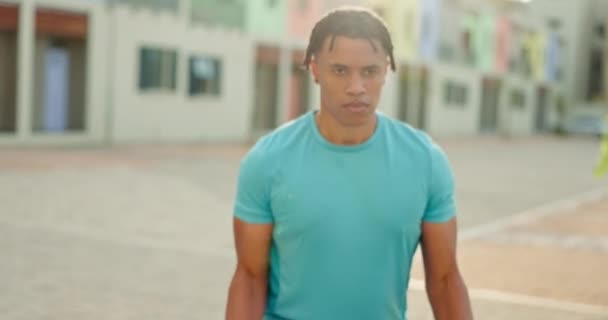 Fitness Pesos Homem Negro Rua Para Treinamento Treino Saúde Poder — Vídeo de Stock