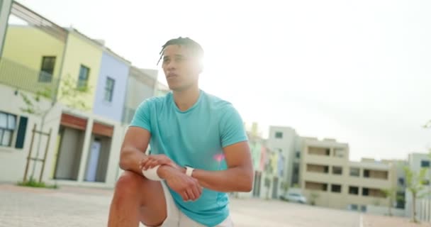 Homem Negro Bem Estar Exercício Alongamento Para Fitness Aqueçam Fora — Vídeo de Stock
