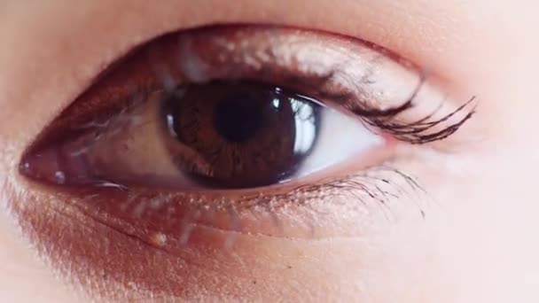 Корисні Очі Макро Обличчя Бачення Жінки Фокусом Свідомістю Або Контактними — стокове відео