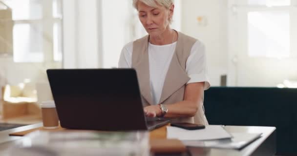 Senior Woman Work Home Phone Call Communication Laptop Desk Online — Stock video