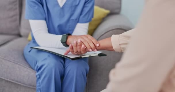 Verpleegster Patiënt Hand Hand Voor Gezondheidszorg Consultatie Het Kantoor Voor — Stockvideo