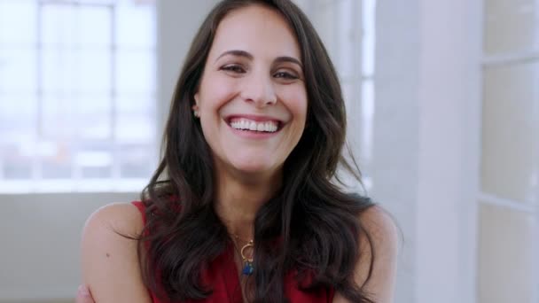 Feliz Rindo Rosto Uma Mulher Negócios Empresa Advogado Sorriso Executivo — Vídeo de Stock